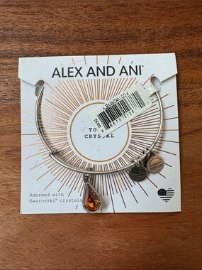 Alex and Ani Silver Bangle with Amber Teardrop Crystal Charm
